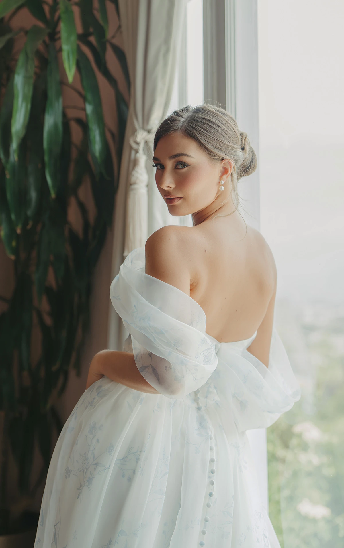 sy8215 Printed Organza Off-the-Shoulder Wedding Dress with Basque Waist by Stella York