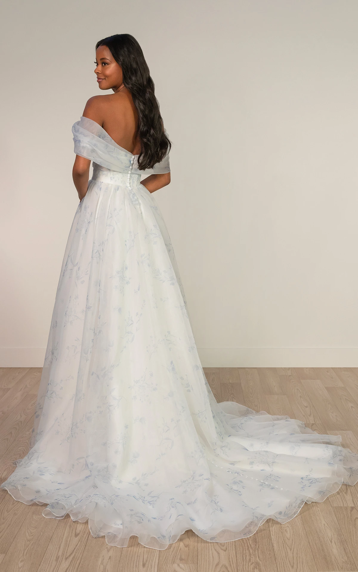 sy8215 Printed Organza Off-the-Shoulder Wedding Dress with Basque Waist by Stella York