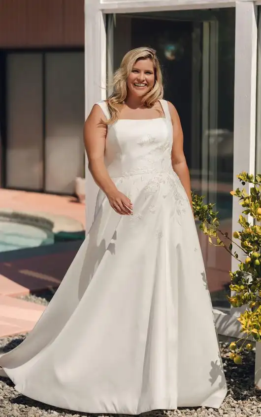 Plus Size A-Line Wedding Dress with Detachable Straps and Floral Detail, SY8217+, by Stella York