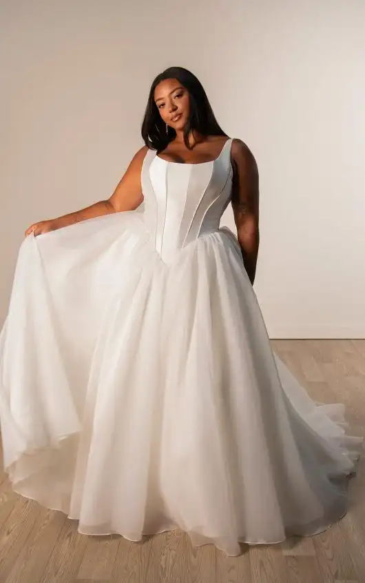 Plus Size Mikado and Organza Ballgown Wedding Dress with Scoop Neckline, SY8222+, by Stella York