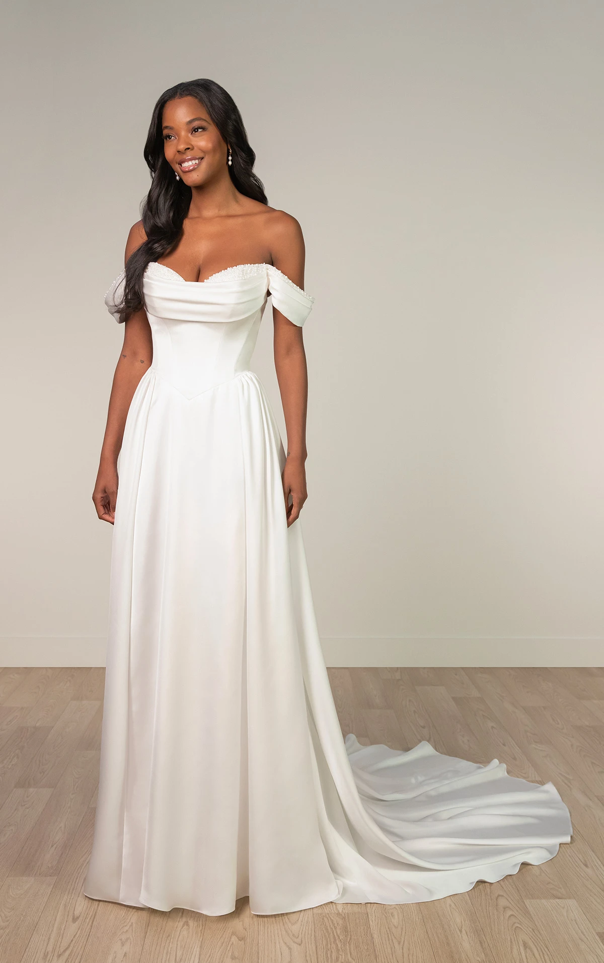 sy8236 Satin A-Line Wedding Dress with Pearl Sweetheart Neckline by Stella York