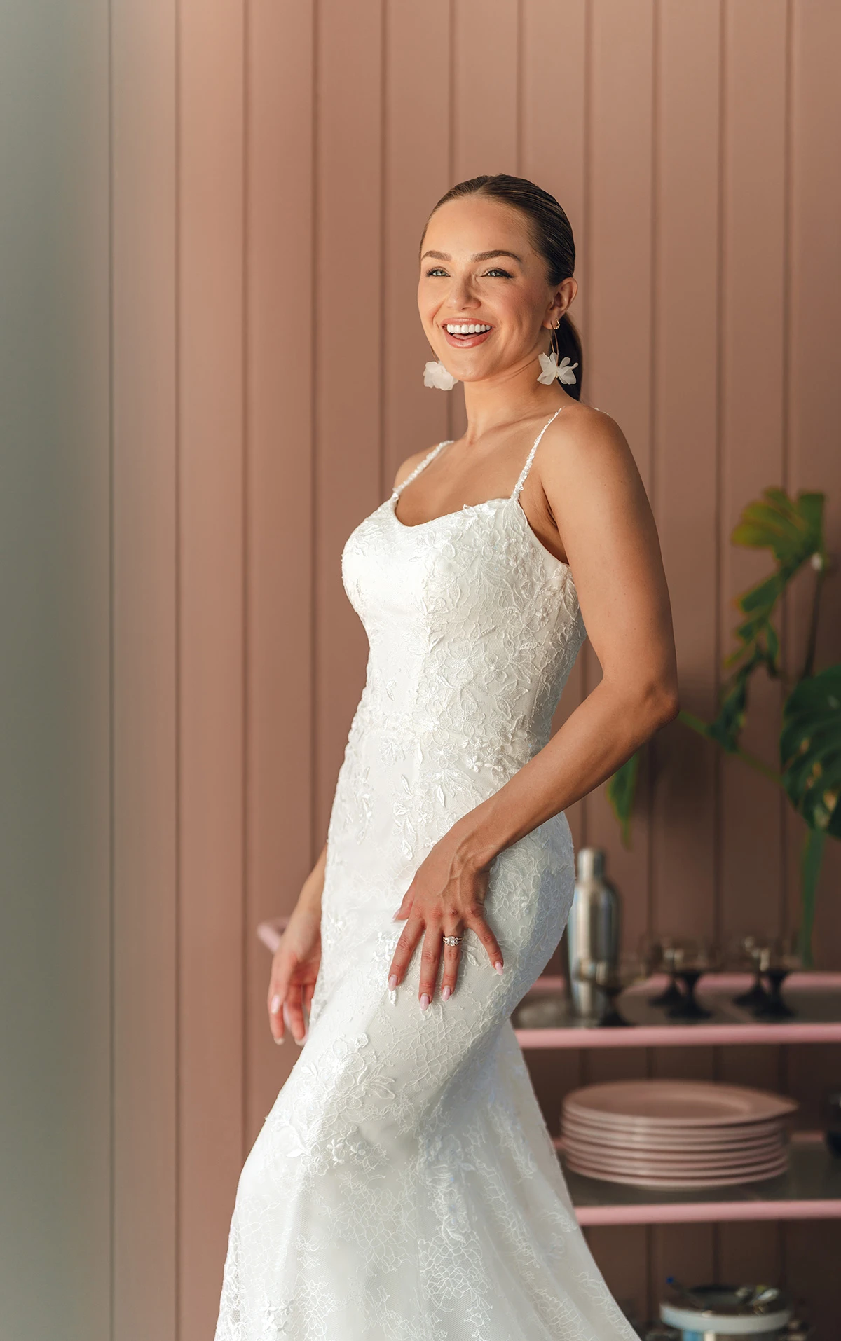 sy8237 Floral Lace Fit-and-Flare Wedding Dress with Sweetheart Neckline by Stella York