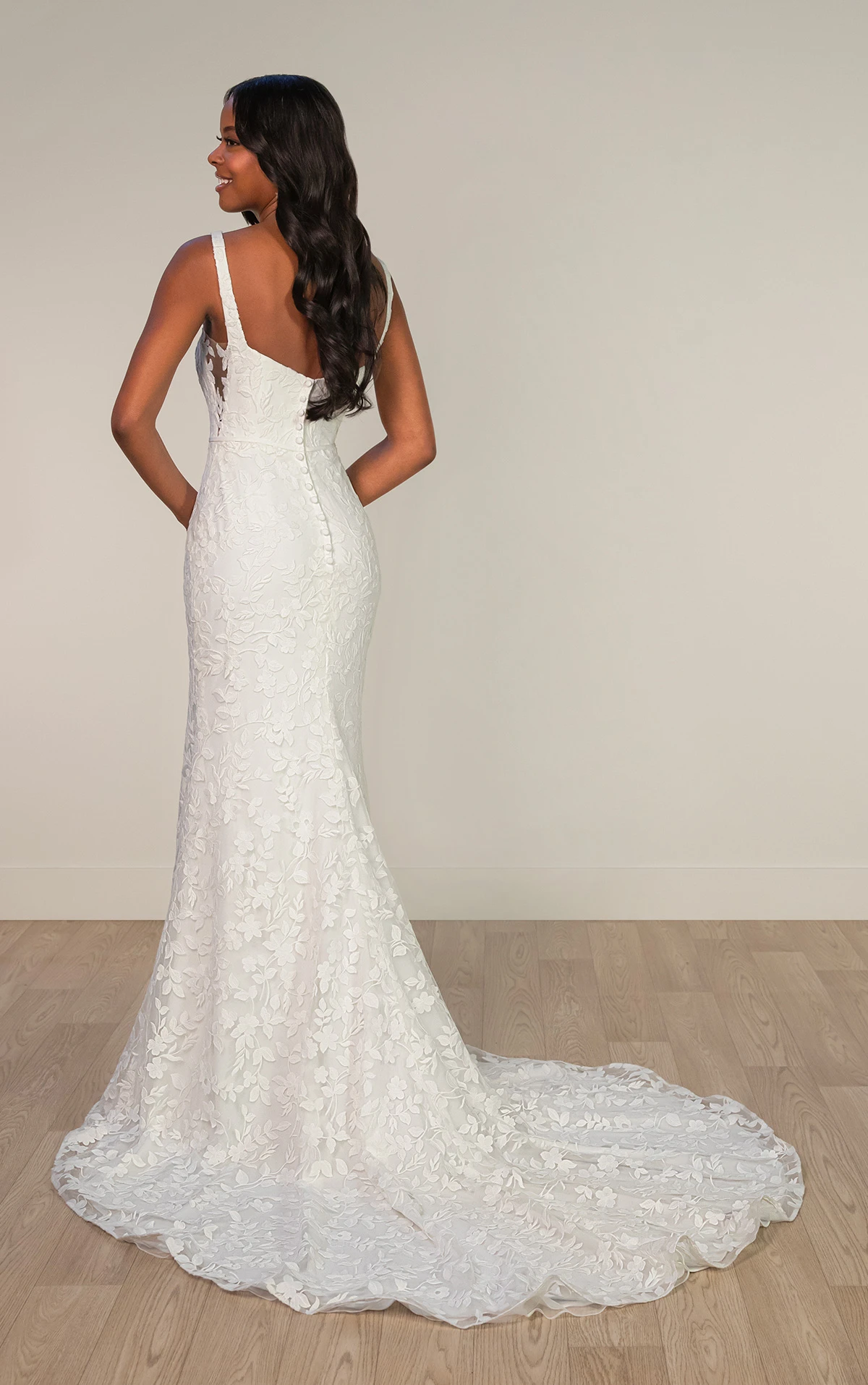 sy8253 Leafy Lace Scoop Neck Wedding Dress with Illusion Side Cutouts by Stella York